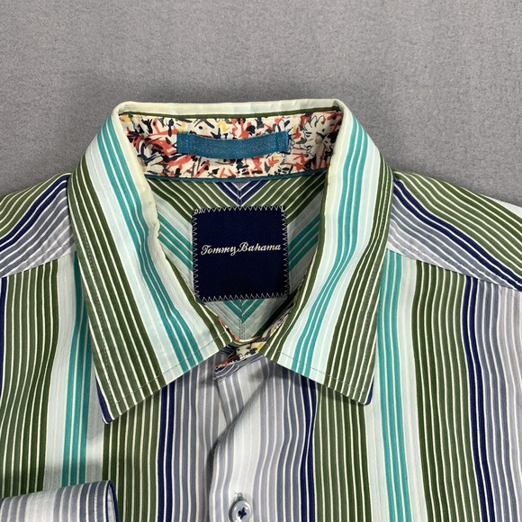 Tommy Bahama Silk Blend Stripe Button Down Shirt Mens Medium - Picture 2 of 8